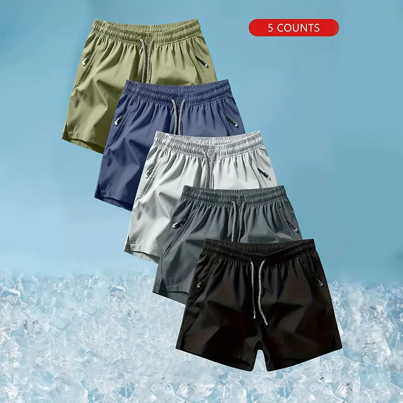 5-piece set of summer cool ice silk shorts, casual, simple, versatile for men.