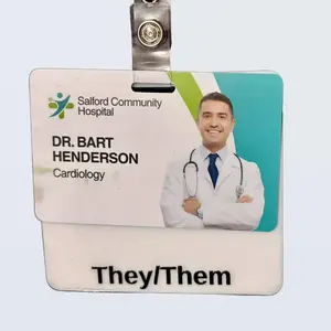 Pronoun Badge Buddy Horizontal & Vertical Acrylic White Black Iridescent 3MM Thick Durable Lightweight 3D DTF Transfer Customizable