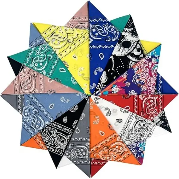 12 Pack Vintage Paisley Bandanas, 22x22 Inch Graphic Head Scarves for Men & Women, Double-Sided Print, Ethnic-Inspired Head Scarves
