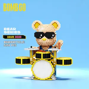 Bombgo Pixel Bear Building Block Drum Bear 5150 pcs Bear Toys Birthday Christmas Gift Educational Trendy Decoration Cool Family Bonding Toy BlackFriday Christmas