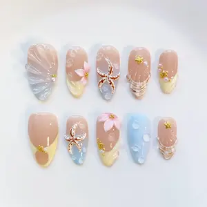 STARFISH BLOOM | 3D Mermaidcore Press On Nails | Beach Seashell & Ocean Drop Fake Nails | Pastel Summer Coastal Aesthetic | Custom Reusable Nails 2026