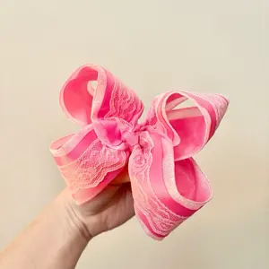 Glitter pink and lace Bow