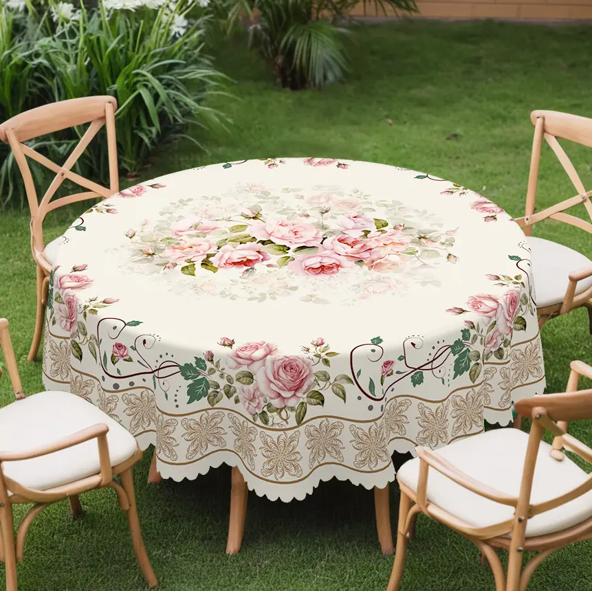 1pc Spring/Summer Romantic Vintage Pink Rose Pattern Round Tablecloth, French Elegant Floral Print Rectangular Tablecloth, Home Kitchen Table Cover, Indoor/Outdoor Use, Home Decoration, Suitable for Mother Day, Wedding, Birthday, Anniversary table  linens
