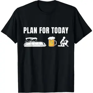 Funny Pontoon Boat Plan for Today Beer Boating Mens T-Shirt Made in USA Menswear Top