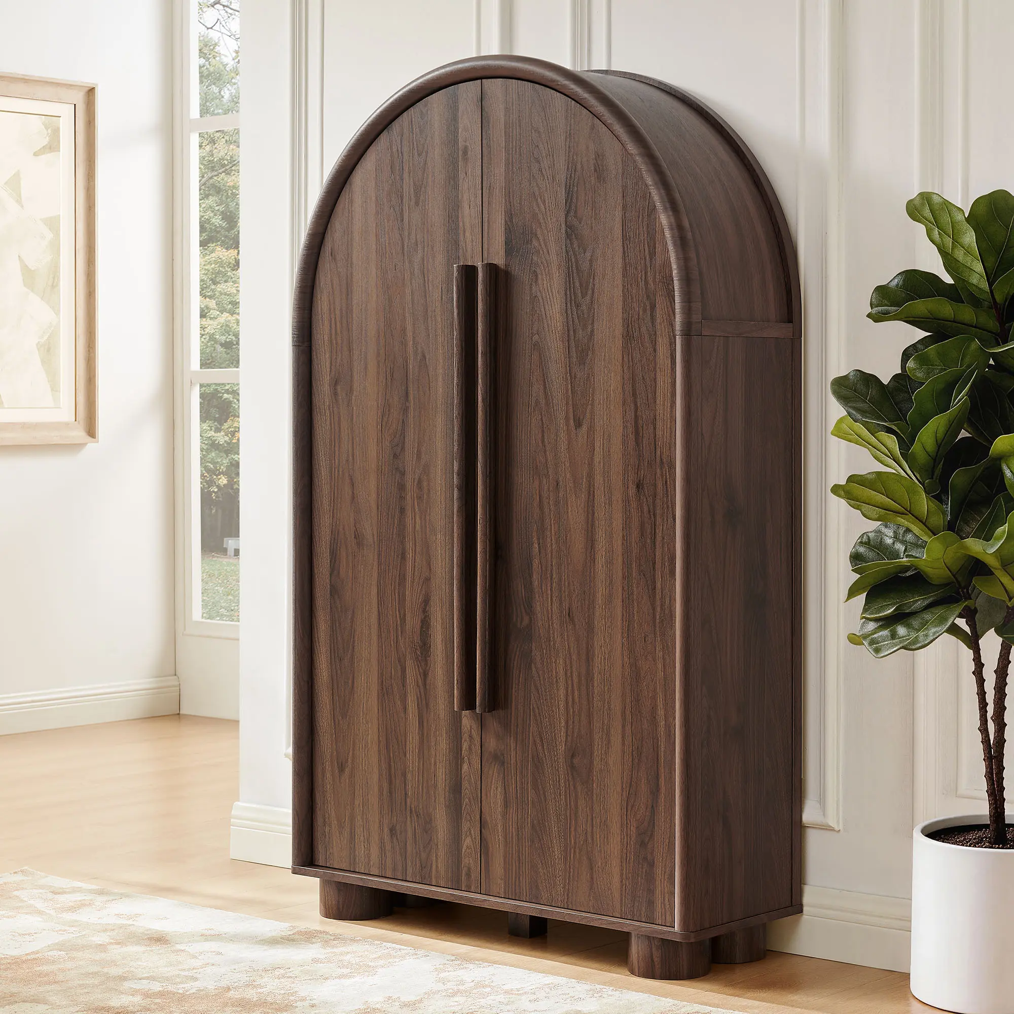 Bellamy Arched Fold-Out Desk Cabinet in Walnut