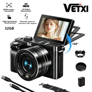 8K Digital Camera, 88MP Cameras for Photography, Vlogging Camera for YouTube with 3" 180° Flip Screen, 18X Zoom UHD Autofocus Video Camara with Lens Hood, 32GB Card