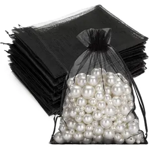 25 count Black Organza Bags 5x7 inches - Sheer Mesh  Pouches, Organza  Bags with Drawstring for Graduation, Candy, , Wedding Party Favors