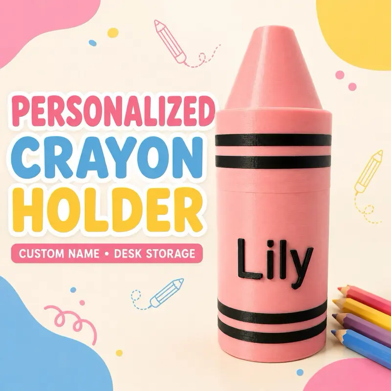 Personalized Crayon Shape Pencil & Crayon Holder Case with Removable Top - Office Stationery Storage for Playroom, Child’s Bedroom, Homeschool Areas, Ideal Birthday Gifts, Art Stations