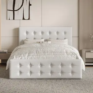 Garvee Queen Size Bed Frame with Upholstered Headboard, Platform Bed Frame with Adjustable Headboard & Storage Drawer, Heavy Duty, No Box Spring Needed, Easy Assembly, Noise Free, White