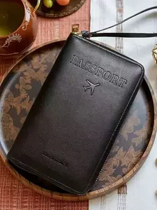 Unisex Zippered Travel Passport Holder, Leather Wallet with Multiple Card Slots, Passport Organizer for International Travel, Business Trip & Gift