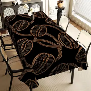 JIT 1PC 2D Flat Printing, Coffee Bean Pattern Long Tablecloth, Desktop Decorative Cloth, Desktop Protective Cover, Suitable for Indoor and Outdoor Use, Holiday, Universal in All Seasons
