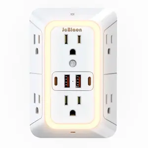 Multi Plug Outlet Surge Protector, 6 Outlet Extender with 4 USB Ports & Night Light, 3-sided Multifunctional Power Strip with Adapter Spaced Outlets