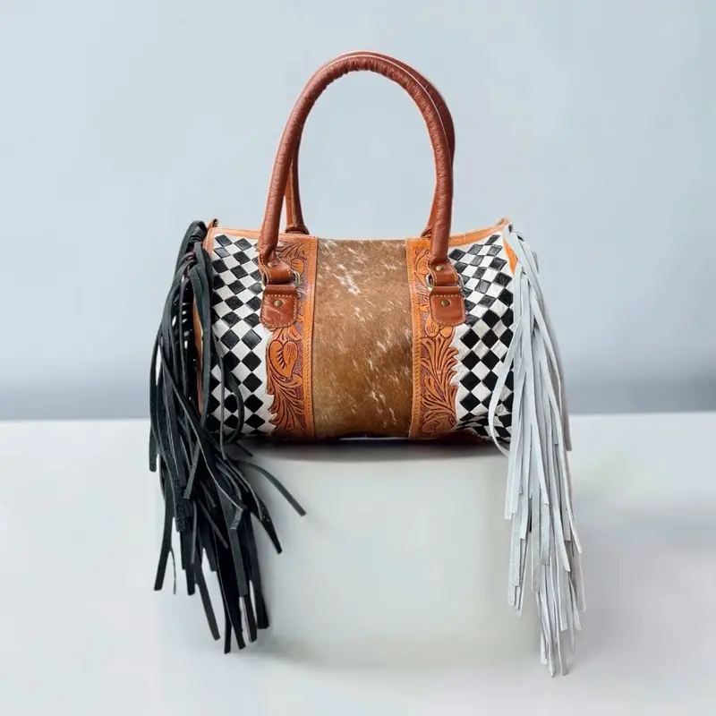 Black and White Checker Cowhide Speedy Crossbody & Shoulder Bag