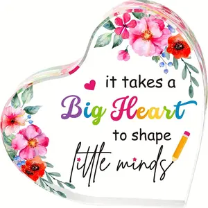 Flower Pattern Heart Shaped Acrylic Ornament, Teacher Appreciation Gift, Retirement Birthday Graduation Gift, Party Decoration, Home Decoration, Heart Plaque, Acrylic Plaque Sign