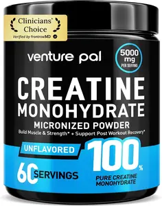 100% Pure Micronized Creatine Monohydrate Powder, Unflavored Creatine for Women & Men, Vegan, Keto, Gluten Free, 5 g (5000mg) per Serving