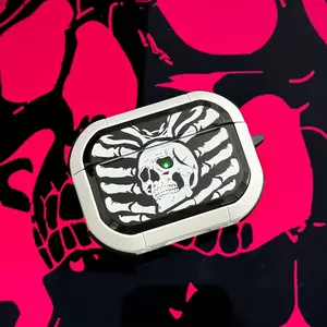 2026 Trendy Skull AirPods Protective Case, Glowing Eyes Skeleton Hard Shell Cover, Shockproof Anti-Scratch Earbud Case Compatible with AirPods 4th Gen, AirPods Pro 2, Pro 3, Cool Gothic Fashion Accessory for Teens Daily Use & Holiday Gift