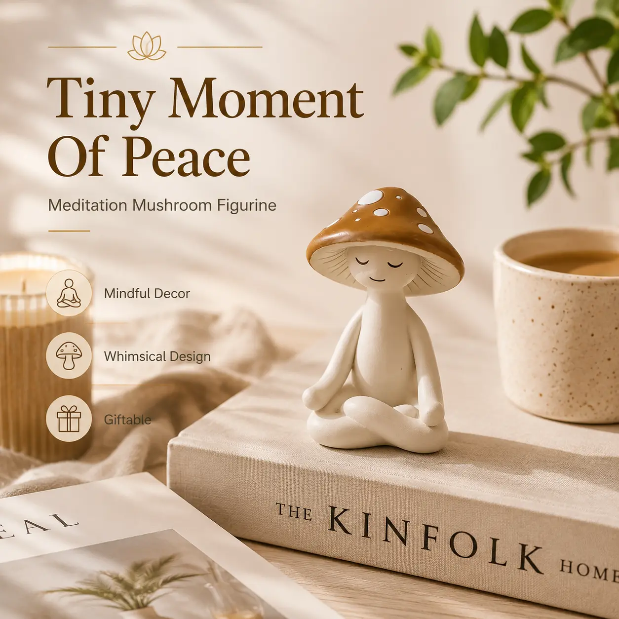 Plain Whimsical Artificial Resin Mushroom Figurine - Meditation Decor Accessory, Room Decoration, Desk Decor, Home Office Ornament, Mother's Day Gift Statue, Artificial Resin Statue, Decor Accessories, Room Decorations