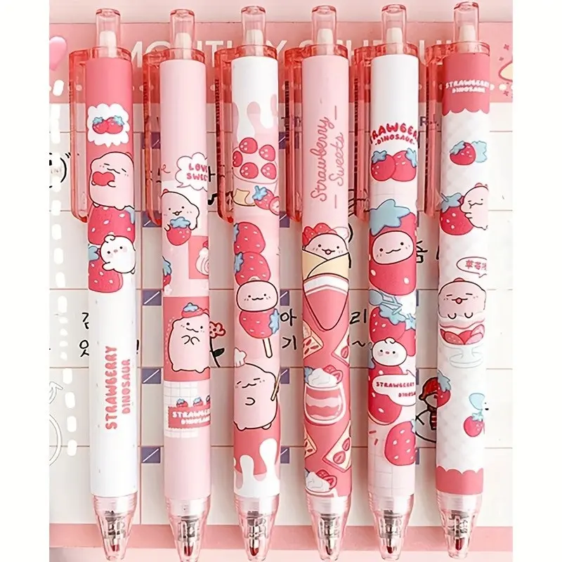 5/10pcs Strawberry Pattern Retractable Gel Pens, Smooth Writing Pens, Quick-Dry Ink, Ideal for Writing & Drawing, Office Supplies, Stationery Supplies, Student Essentials