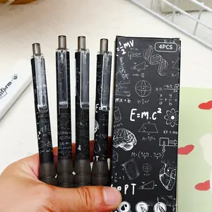 4pcs Super Soft Weight Loss Soft Grip Unique Pens, Math & Science Design, 0.5mm Quick Dry Ink, Retractable, Ideal for Students, Office Use, Gifting