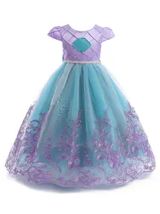 Contrast Mesh Big Bow Decor Embroidery Tutu Dress, Mermaid Costume for Girls, Kids Clothes for Cosplay Party, Dress Up Costume