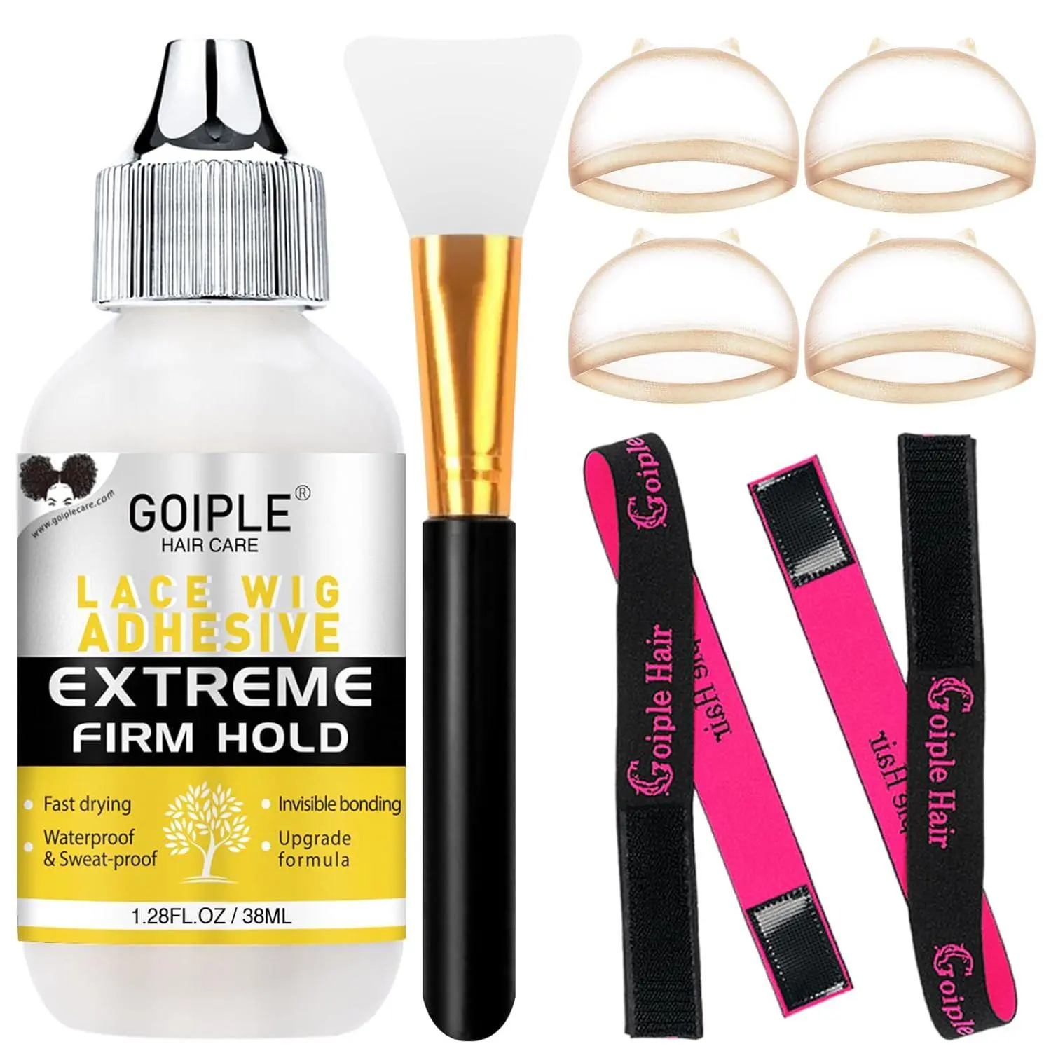 Extreme Firm Hold Lace Wig Glue with Silicone Applicator Waterproof & Sweatproof Invisible Bonding Formula for Forehead-Lace Wigs Hair Extensions Tape
