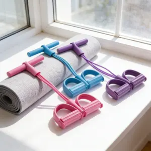 Portable Pedal Resistance Band Trainer, Multifunction 4-Tube Elastic Pull Rope for Home Workout, Stretching & Fitness