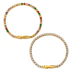 Fade-Resistant Rainbow Hue Inlaid Stackable Bangle Set - Cubic Zirconia Inlaid, Versatile Daily Fashion Costume Jewelry