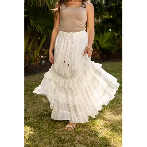 Relaxed Yet Polished Tiered Ruffle White Maxi Skirt