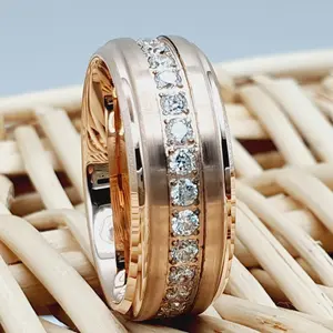 Diamond Ring, Tungsten Mans Wedding Band, Rose Gold Ring, Rose Gold Engagement Ring, Wedding Ring For Him, Laser Engraved, Fathers Day Gift