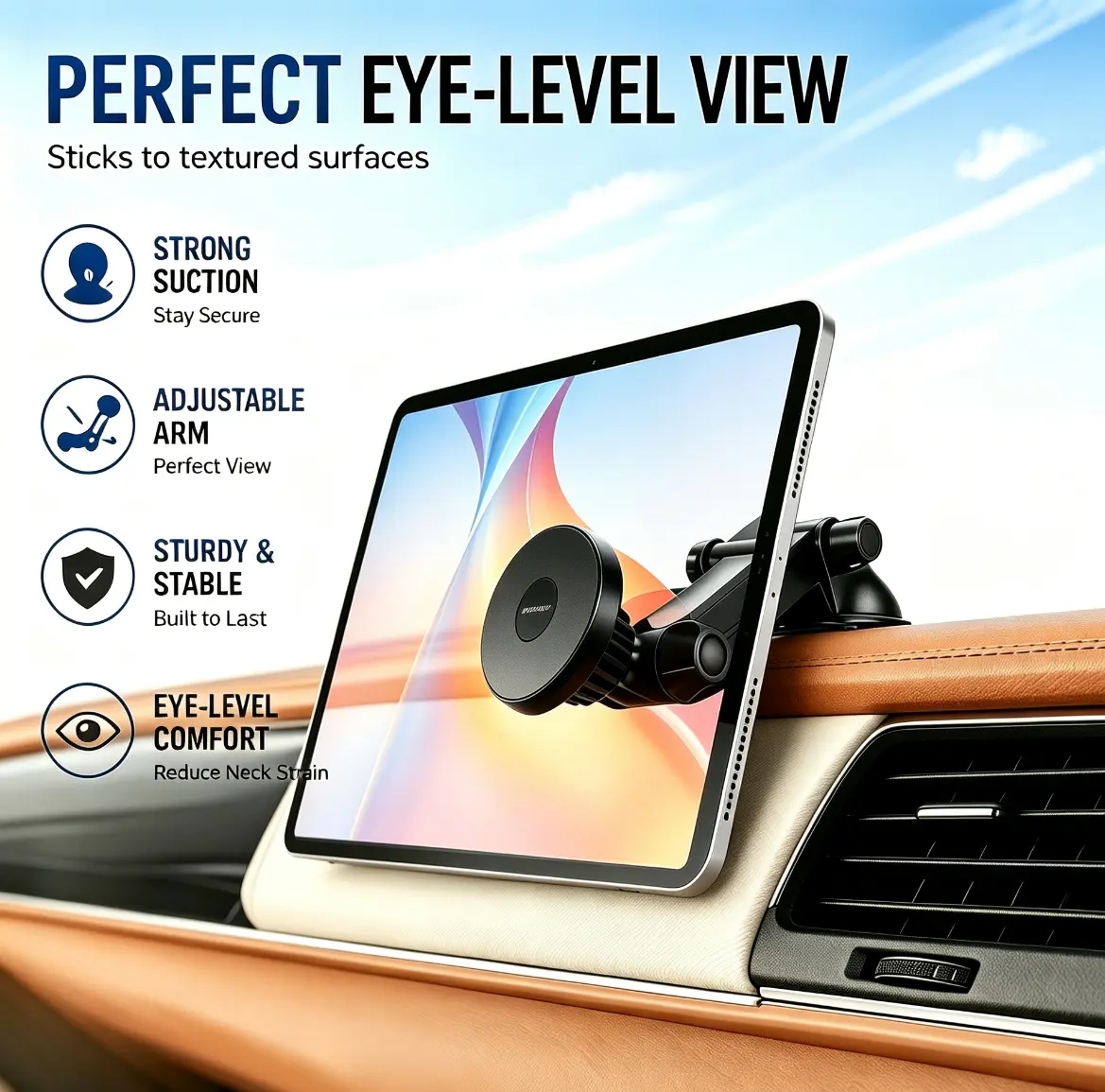 Magnetic Tablet   Car Dashboard & Windshield, Adjustable Suction Cup Mount  Extendable Arm, 360° Rotation, Washable Base, Compatible  iPad,  Magsafe iPhones  hoder   CD Slot Anti-Slip Pads 360 universal  vacuum magnetic  holder holder mount navigation