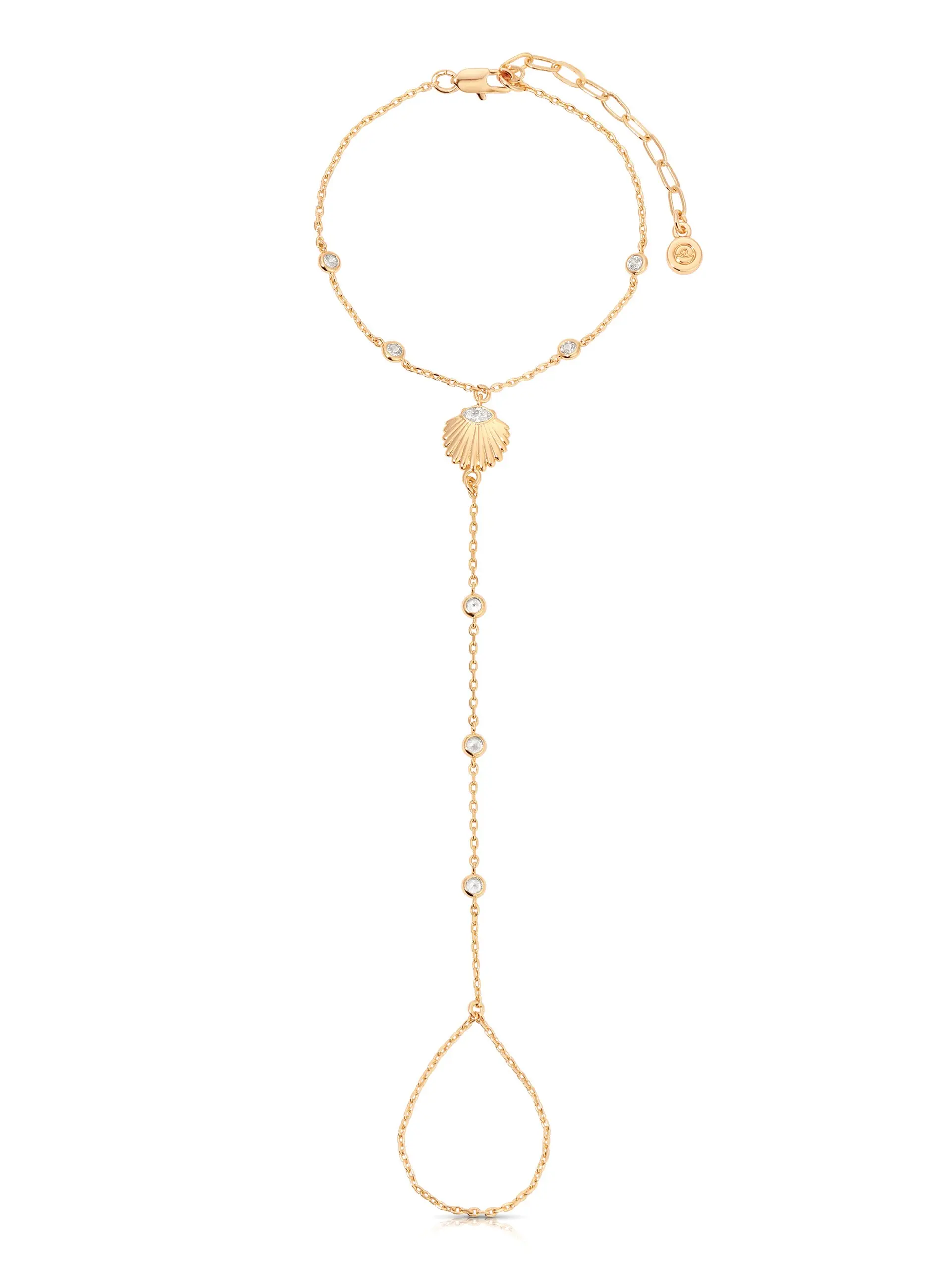 Santorini Shell Hand Chain Golden Tone Bracelet Adjustable Link Bracelet