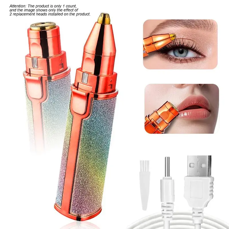 2-in-1 Facial and Eyebrow Trimmer, Electric Eyebrow Trimmer, Lip, Facial, and Body Hair Removal Tool, Rechargeable Women's Shaver, Brow Shaper, Compact Face Shaver, Multifunctional Hair Shaver
