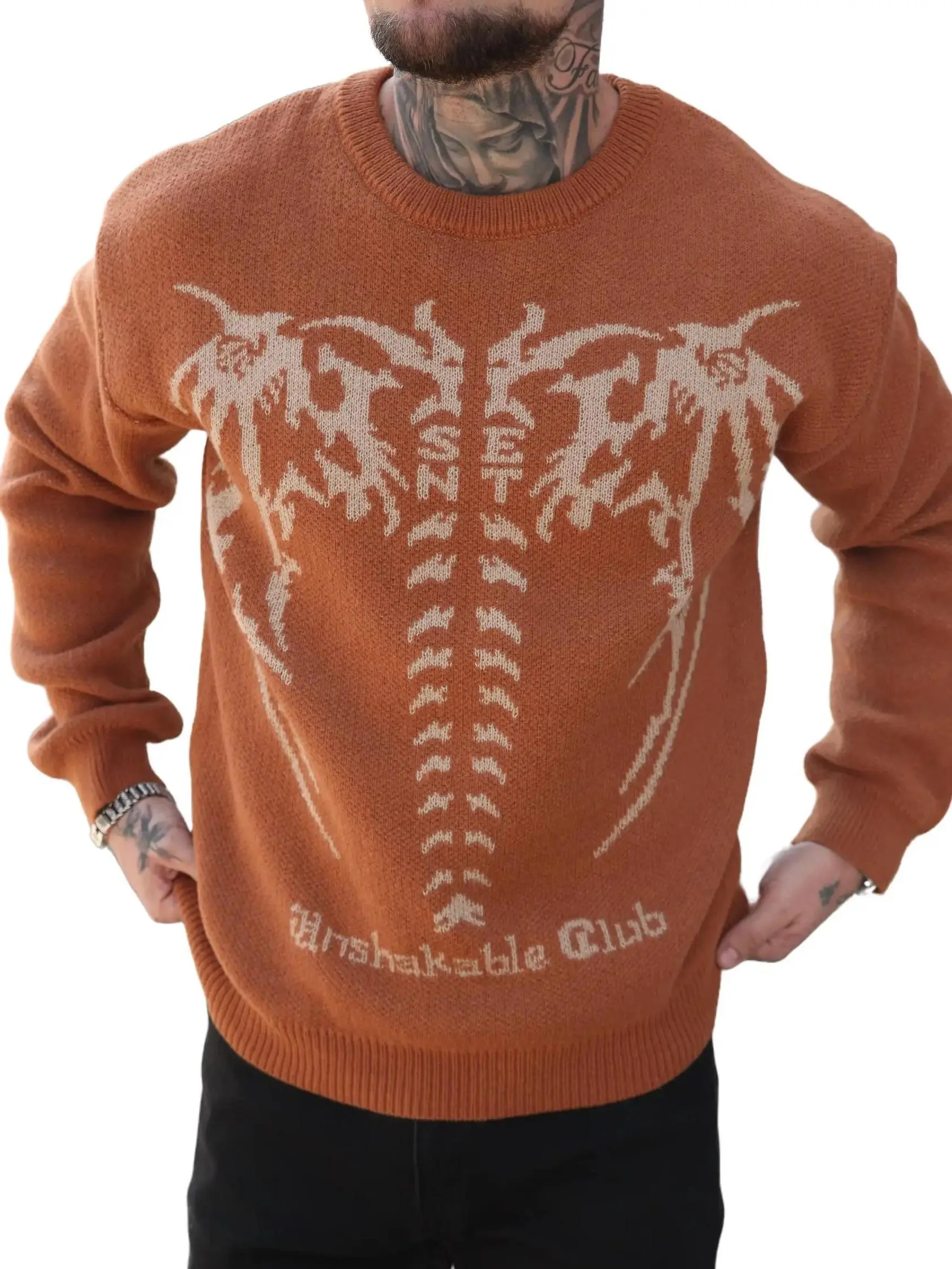 Men's Oversized Crewneck Sweater Trendy Comfy Acrylic Knitwear for Halloween Fall Streetwear Everyday Style Hipster Fashion - Stylish - Casual