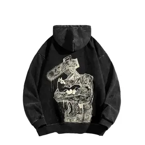Dante, the protagonist of Chainsaw Man, is wearing a double-sided hooded sweatshirt made of pure cotton, unisex, with a pattern, in an American style.