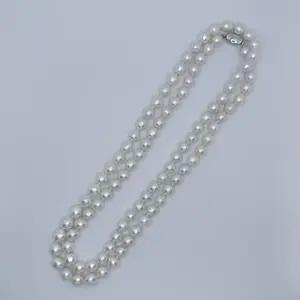 PEARLISM White Seedless Pearl Princess Necklace Freshwater Seedless Full String Pearl Necklace (8-9mm) Big Size 45cm With bean clasp-AFAN007