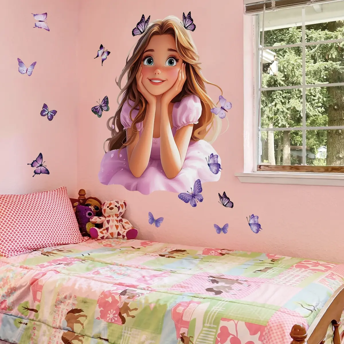 A princess atmosphere purple butterfly decorative wall sticker Butterfly Stickers for bedroom and living room background wall home decoration, self-adhesive Butterfly Wall Decals BM7531-NL
