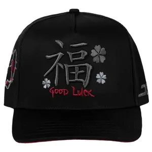 Jc Hats Good Luck Gray Trebol SnapBack Black Cap with "Good Luck" Design