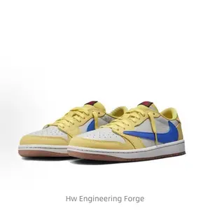 Leather anti-slip low-top retro basketball shoes for women, Canary yellow and blue