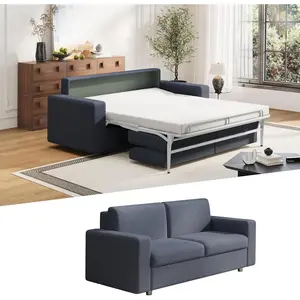Pull Out Sofa Bed, Full Size Sleeper Sofa, 2 in 1 Convertible Sofa with Memory Foam Mattress, Loveseat Couch for Living Room, Office Apartment and Small Space(Blue)