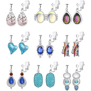 FIBO STEEL 9 Pairs Cubic Zirconia Clip Earrings for Women Boho Ear Clips Set Teardrop Dangle Earrings Fashion Jewelry Gift Non-Pierced Comfortable Wear summerwins