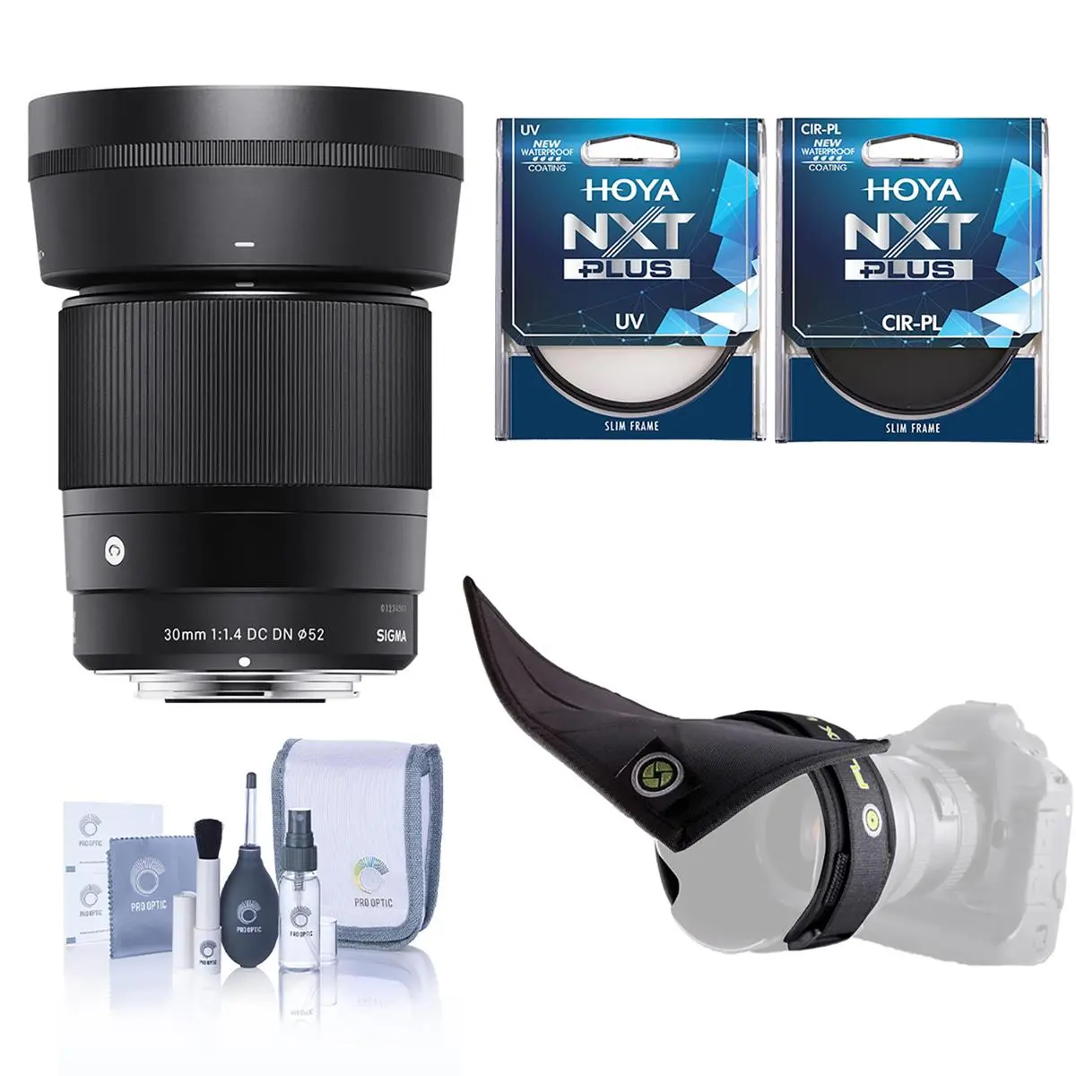 Sigma 30mm f/1.4 DC DN Compact Contemporary Lens for Sony E, Bundle with Filter Kit, Lens Shade