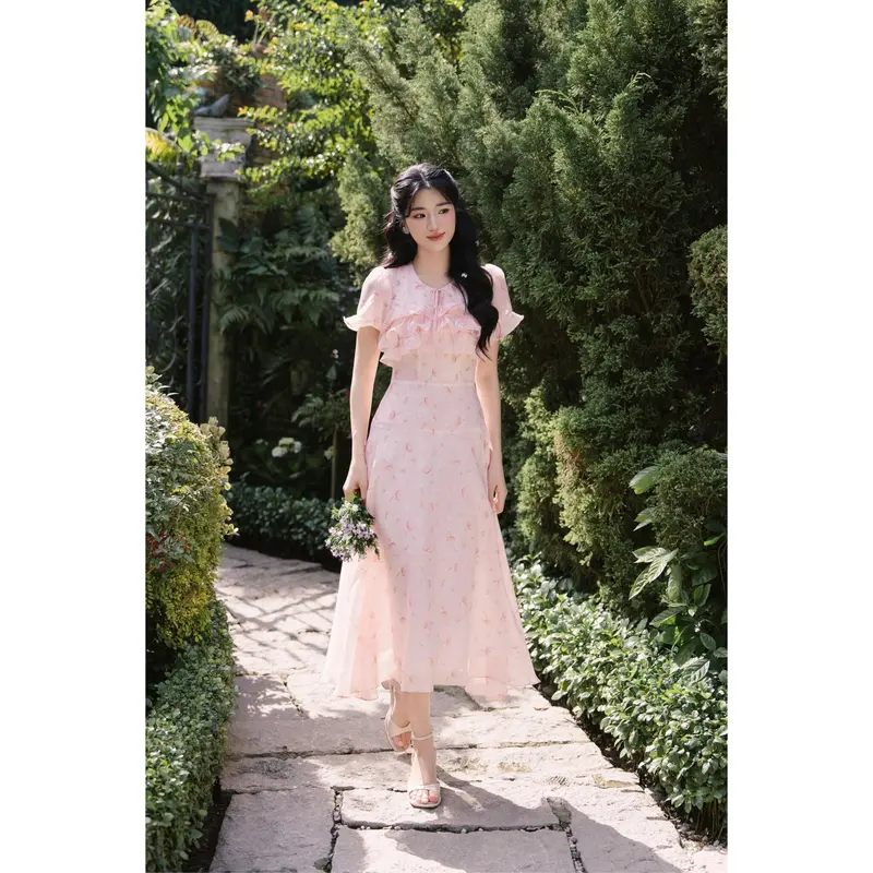 maxi dress mesh MONICA - Ruffled mesh maxi dress