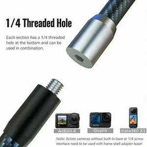 Compatible with GoPro, Insta, and DJI action cameras – carbon fiber extension pole with 1/4-inch screw, ultra-lightweight selfie stick
