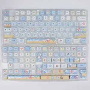 (ONLY KEYCAPS)KBDiy Summer Beach Keycaps Set 143 Keys Cute Cat Five-Sided Dye-Sublimation PBT Cherry Profile Blue Keycaps, Custom Keyboard Keycap for cherry gateron mx Mechanical Keyboard