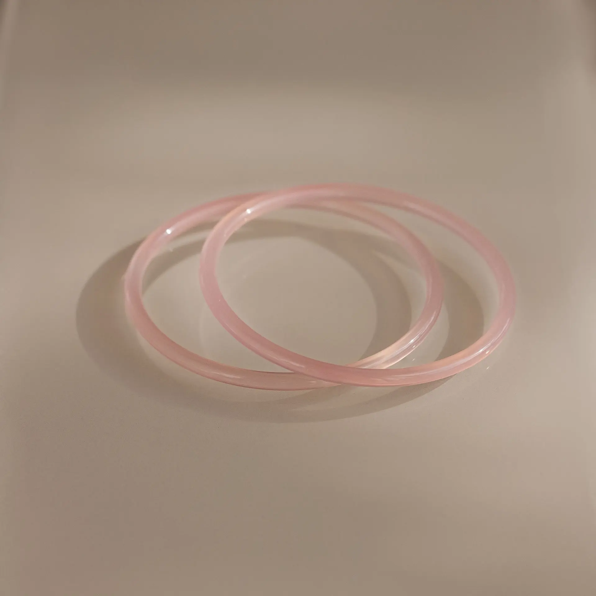 Thin Pink Jade Bangle Set by Caitlyn Minimalist - Set of 2 Dainty Pink Gemstone Bangle Bracelets - Cute Summer Jewelry - Gift for Her