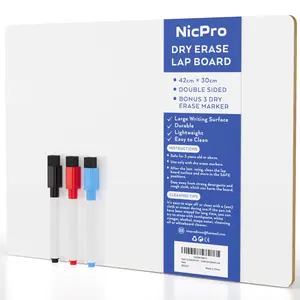 Nicpro 12x16 in Portable Reusable Dry Erase Lap Board - Double-Sided Drawing Board with 3 Water-Based Color Marker Set for Kids' Classroom Education