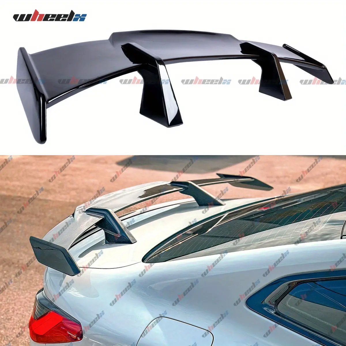 58-Inch Wing Span ABS Racing GT Style Fixed Mount Trunk Spoiler Wing Lip - 1 Trunk Spoiler, 2 Supports, Carbon Fiber Pattern, Drilling Holes Fixed Method, Installation Instructions, 8.7-Inch Max Altitude, Universal for Corvette, Camaro, Ford Mustang, Fixe