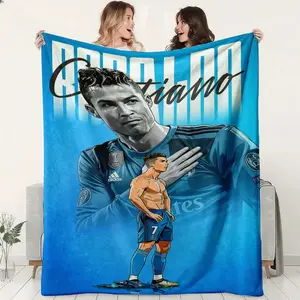 World Cup Theme Flannel Blanket, Cristiano Ronaldo Memorial Blanket, High-Definition Print, Soft and Comfortable, Perfect Gift