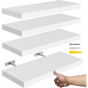 16’’White Floating Shelves for Wall Set of 4,Rustic Wood Shelf for Room Decor/Storage/Display,Small Bookshelf,Wall Mounted Hanging Shelves for Bedroom, Bathroom, Living Room, Kitchen