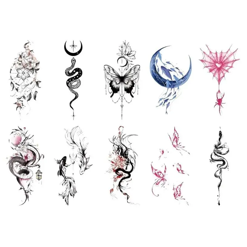 Temporary tattoo sticker set, includes 10 unique designs (star and butterfly patterns), suitable for women and girls, ideal for party makeup, Sticker Tattoos, Temporary Fake Tattoos